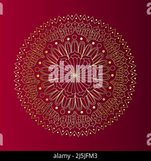 Golden mandala design on red background. Vector illustration Stock Vector