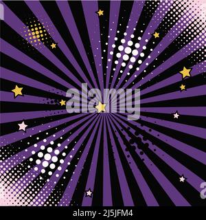 Sunburst with stars and half dot abstract vector background in violet and black color Stock Vector