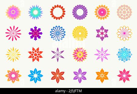 Abstract various flower vector element set. Set of 24 elements Stock Vector
