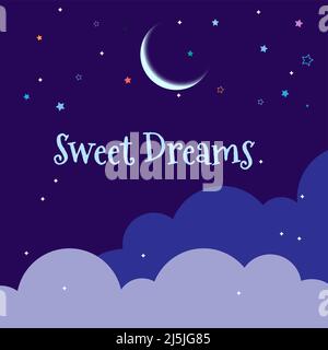 Sweet dreams with moon stars and clouds. Vector illustration Stock Vector