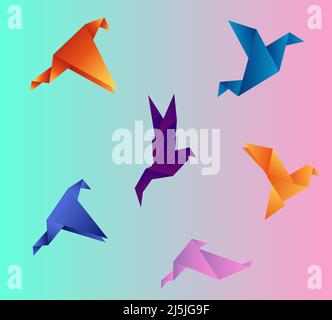 Flat colorful origami birds vector element set Stock Vector