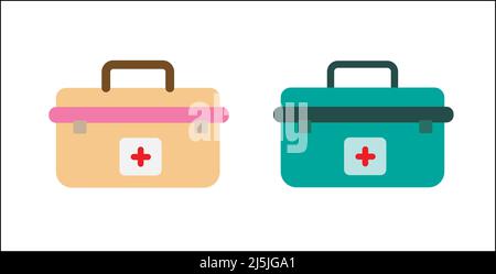 First aid medical kit box vector icon set Stock Vector