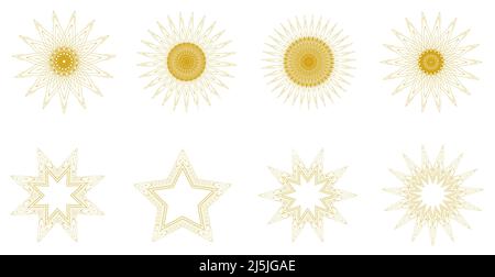 Gold decorative stars in various shapes. Vector illustration Stock Vector