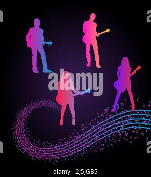 Music notes people and guitar party vector element set Stock Vector