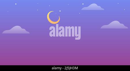 Night sky with crescent moon and clouds. Vector illustration Stock Vector
