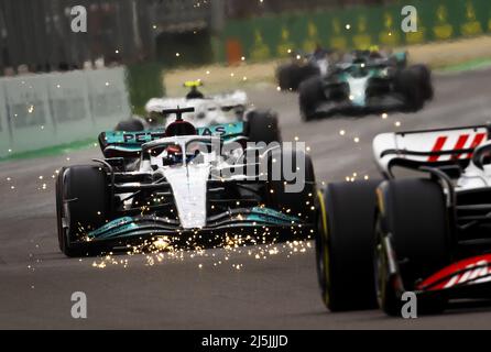 IMOLA - George Russell (63) with the Mercedes W13 on track during ...