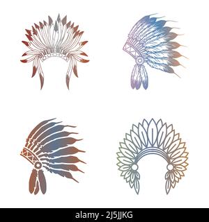 Native American headdress vector element set Stock Vector