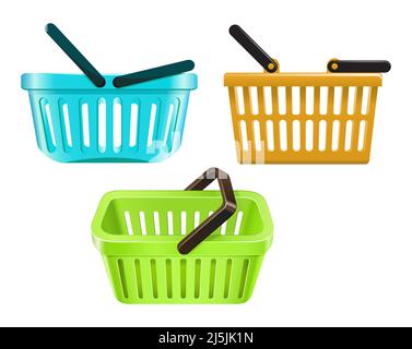 Realistic shopping basket set of 3. Vector illustration Stock Vector