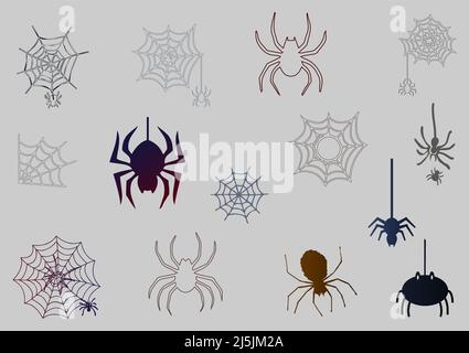 Spider and spider web vector element set Stock Vector