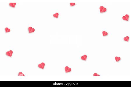 Paper red hearts. Valentine s paper confetti hearts flying in the isolated transparent background. Vector red symbols of love border for romantic bann Stock Vector