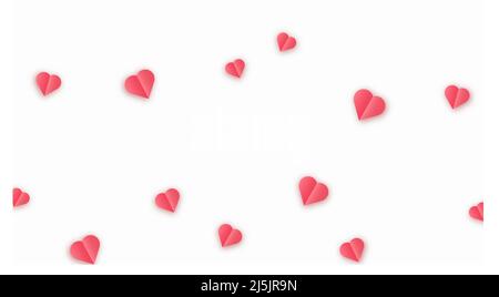 Paper red hearts. Valentine s paper confetti hearts flying in the isolated transparent background. Vector red symbols of love border for romantic bann Stock Vector