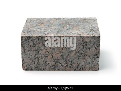 Front view  view of natural unpolished granite block isolated on white Stock Photo