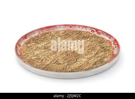 Empty brown ceramic tray isolated on white Stock Photo