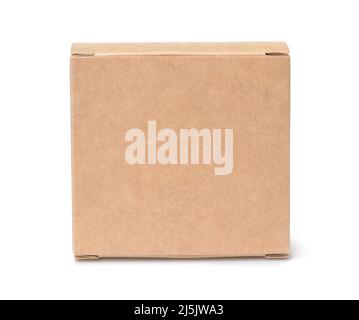 Front view of small blank brown paper box isolated on white Stock Photo