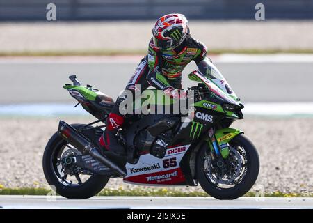 ASSEN - Jonathan Rea (GBR) on his Kawasaki during the World Superbike Superpole race at the TT Circuit Assen. ANP VINCENT JANNINK Stock Photo