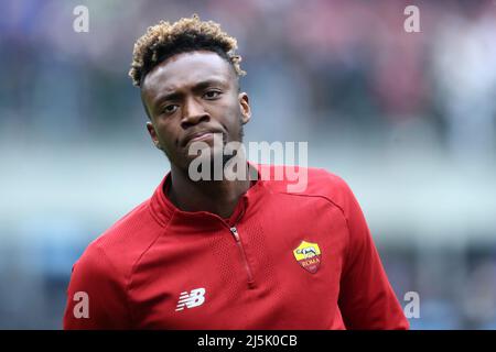 Milano, Italy. 23rd Apr, 2022. Tammy Abraham of As Roma during warm up before the Serie A match between Fc Internazionale and As Roma at Stadio Giuseppe Meazza on April 23, 2022 in Milan, Italy. Credit: Marco Canoniero/Alamy Live News Stock Photo