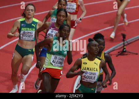 Natoya GOULE of Jamaique  , Halimah NAKAAYI of Uganda , Habitam ALEMU of Ethiopie , Catriona BISSET of Australie , Freweyni HAILU of Ethiopie and Ajee WILSON of USA Finale 800 M Women during the World Indoor Championships 2022 on March 20, 2022 at Stark Arena in Belgrade, Serbia - Photo Laurent Lairys / DPPI Stock Photo