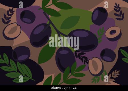 Black Olive seamless elements abstract pattern vector design background Stock Vector