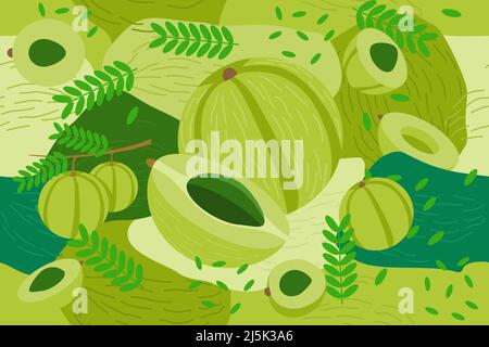 Gooseberry also known Amla elements seamless pattern abstract vector design background for packaging design Stock Vector