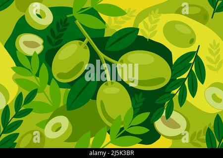 Green Olive seamless elements abstract vector pattern design background Stock Vector