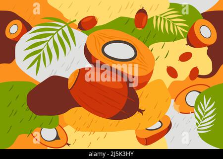Palm seed and leaves elements seamless pattern abstract vector design background Stock Vector