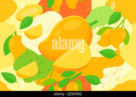 Ripe Mango elements seamless pattern abstract vector design background Stock Vector