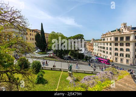 Rome, Italy - April 14, 2022: panoramic view of Rome city and Cordonata Capitolina from Basilica di Santa Maria in Ara coeli Stock Photo