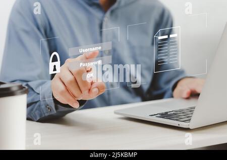 Internet cybersecurity computer access in the social network world. Data protection code concept. Stock Photo