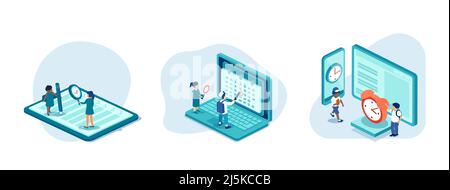 Vector of children students planning schedule, managing study time, filling up check list. Stock Vector
