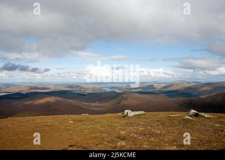 A view north from the summit of Merrick toward Loch Doon Loch Bradan and Loch Macaterick Dumfries and Galloway Scotland Stock Photo