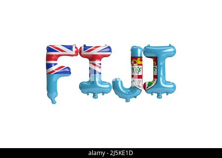 3d illustration of Fiji-letter balloons with flags color isolated on white Stock Photo