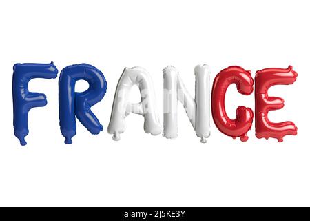 3d illustration of France-letter balloons with flags color isolated on white Stock Photo