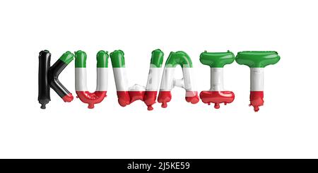 3d illustration of Kuwait-letter balloons with flags color isolated on white Stock Photo