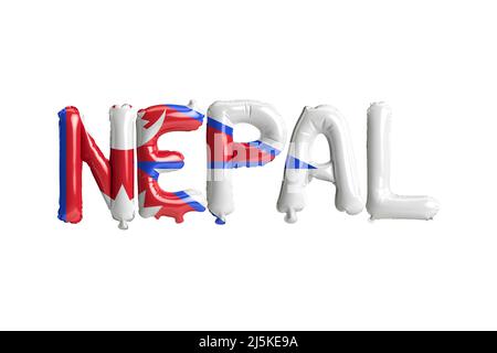 3d illustration of Nepal-letter balloons with flags color isolated on white Stock Photo