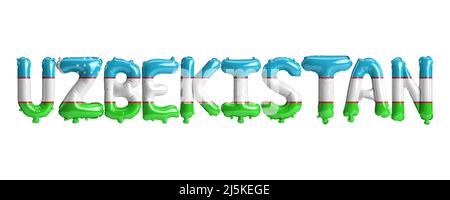 3d illustration of Uzbekistan-letter balloons with flags color isolated on white Stock Photo