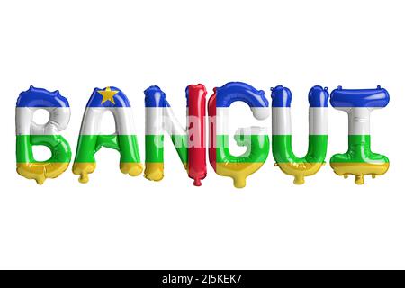 3d illustration of Bangui capital balloons with Central African Republic flags color isolated on white Stock Photo