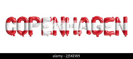 3d illustration of Copenhagen capital balloons with Denmark flags color isolated on white Stock Photo