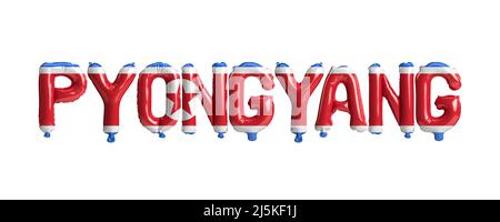 3d illustration of Pyongyang capital balloons with North Korea flags color isolated on white Stock Photo