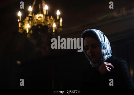 Kyiv, Ukraine. 24th Apr, 2022. People attend an Easter church service, amid Russia's invasion of Ukraine, in Kyiv, Ukraine, April 24, 2022 Credit: Mykhailo Palinchak/Alamy Live News Stock Photo