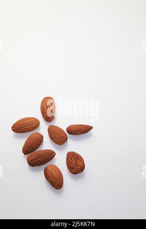 Almonds against a white background April 2022 Stock Photo