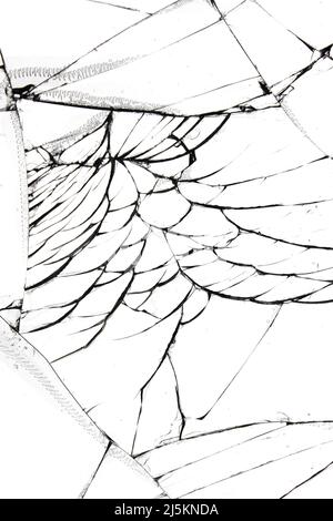 broken glass texture on white background. Stock Photo