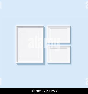 White frames on empty pink wall room. Modern minimal style Mockup. 3D rendering. Stock Photo