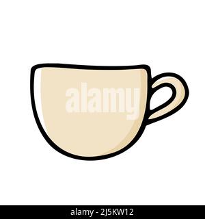 Doodle coffee cup. Cute hot beverage isolated on white background. Outline  tea, latte, cappuccino, americano mug with heart steam, saucer. Vector illu  Stock Vector Image & Art - Alamy