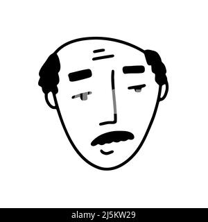 Doodle Kind Man face. Hand-drawn outline human isolated on white background. Funny smile Avatar. Cartoon old man. Coloring page. Male cute portrait. M Stock Vector