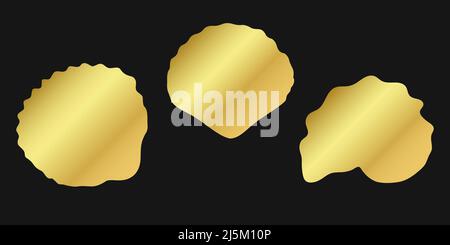 Set golden shell or conch sign icon on black background. Gold vector clipart illustration. Stock Vector