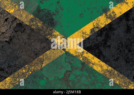 Jamaica flag on a damaged old concrete wall surface Stock Photo