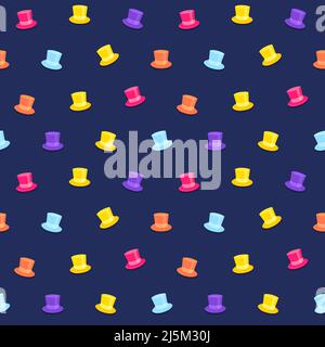 Colorful top hats seamless pattern. Queima das Fitas (Portuguese for Ribbon Burning) traditional student festival. Cartoon vector illustration. Stock Vector