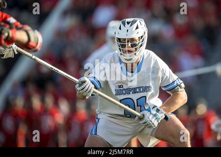April 23, 2022: Johns Hopkins defender Owen McManus (31) during the ncaa men's lacrosse regular season finale between the Maryland Terrapins and the Johns Hopkins Blue Jays at Homewood Field in Baltimore, Maryland Photographer: Cory Royster Stock Photo