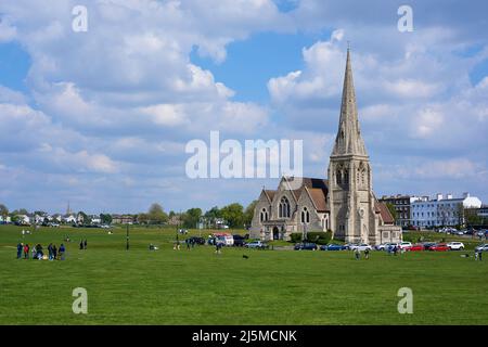 Blackheath, London UK, with the Victorian church of All Saints, on the heath Stock Photo