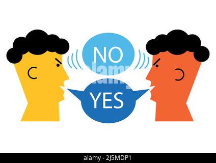 Nonverbal communication, facial expressions. Two men and bubble talk symbolizing verbal and nonverbal communication. Isolated on white background. Stock Vector